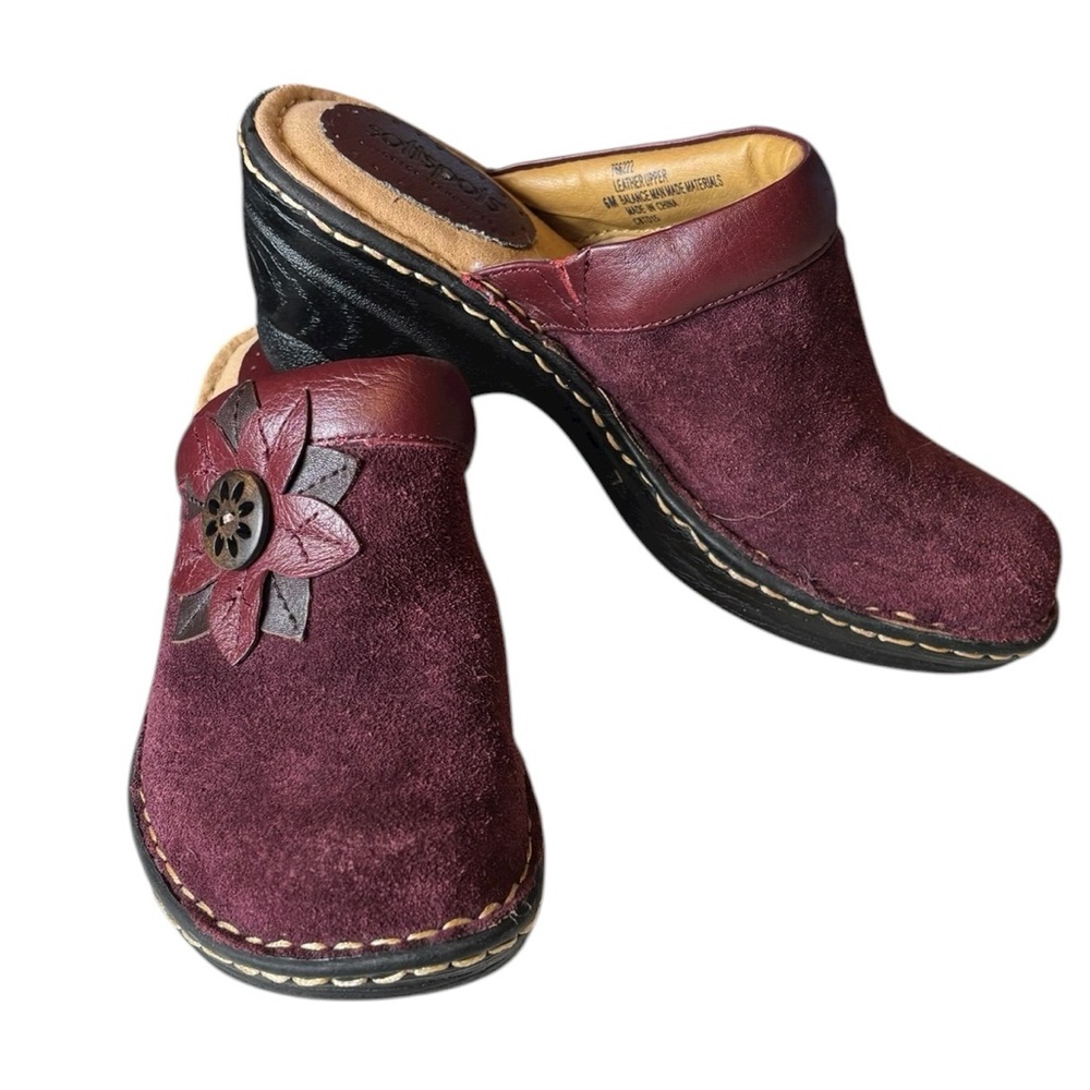 Softspots 6 Women's Lara Slip On Leather Suede Mules Floral Accent Clogs